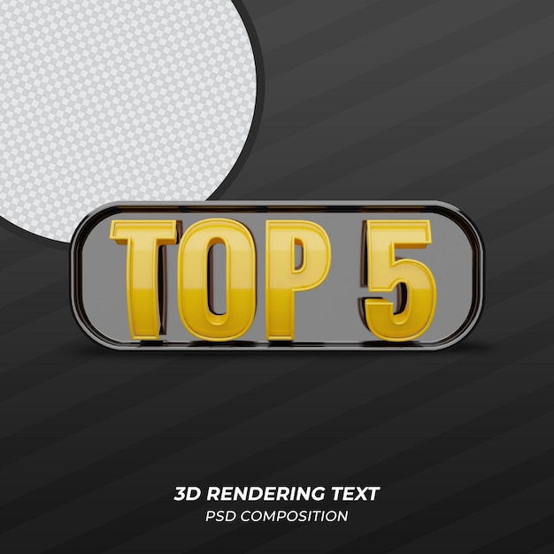 PSD top 5 renderowanego tekstu 3d z czarnym kształtem