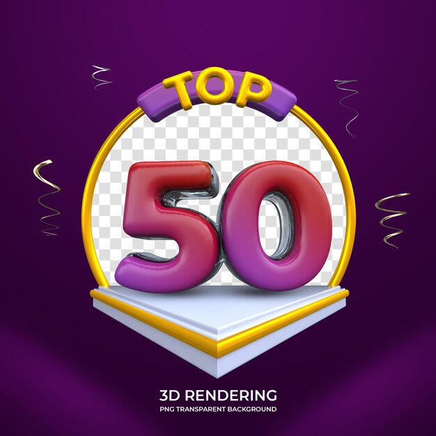 top 50 award 3d rendering isolated transparent background