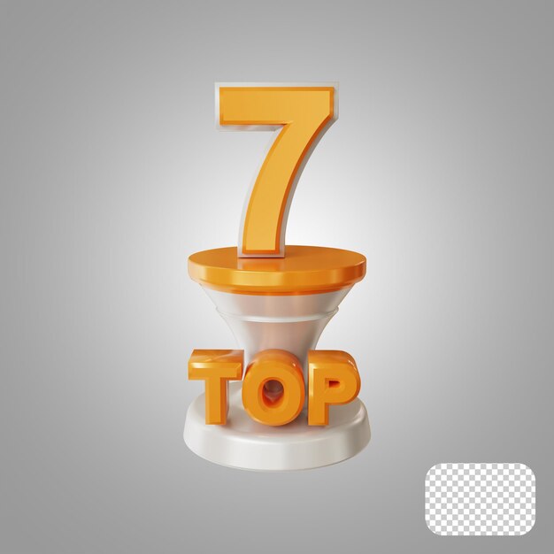 Top 7 number with podium 3d rendering