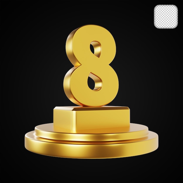 Top 8 trofee goud 3D-rendering