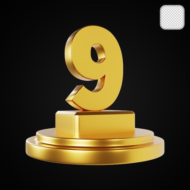 PSD top 9 trophy gold 3d rendering