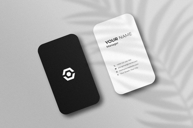 Top angle view of business card mockup with shadow