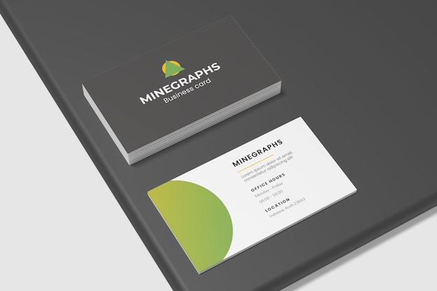 PSD top angle view on business card mockup