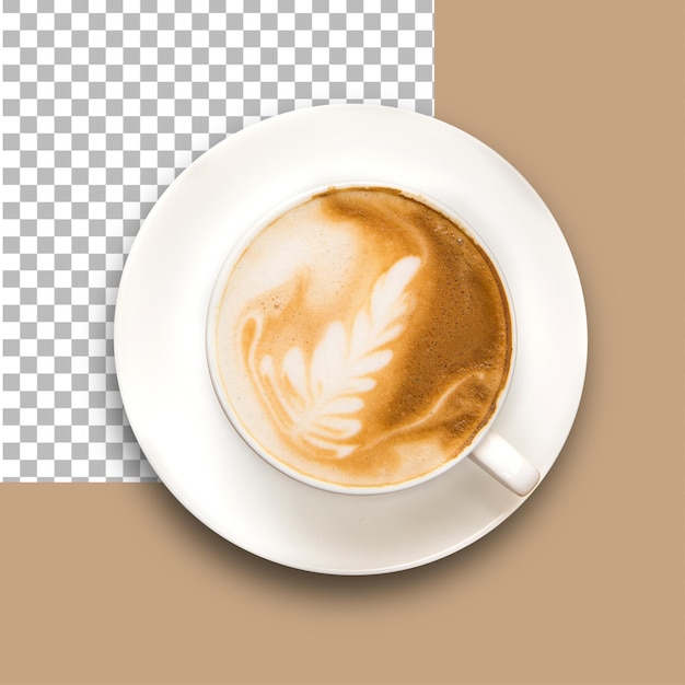 a top down view of a cup of coffee on a plate