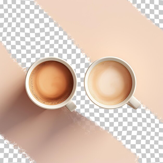 PSD 세 개의 커피 컵의 위에서 아래로 보이는 최소한의 그라디엔트 효과는 다양한 양의 우유를 투명한 배경으로 달성합니다.