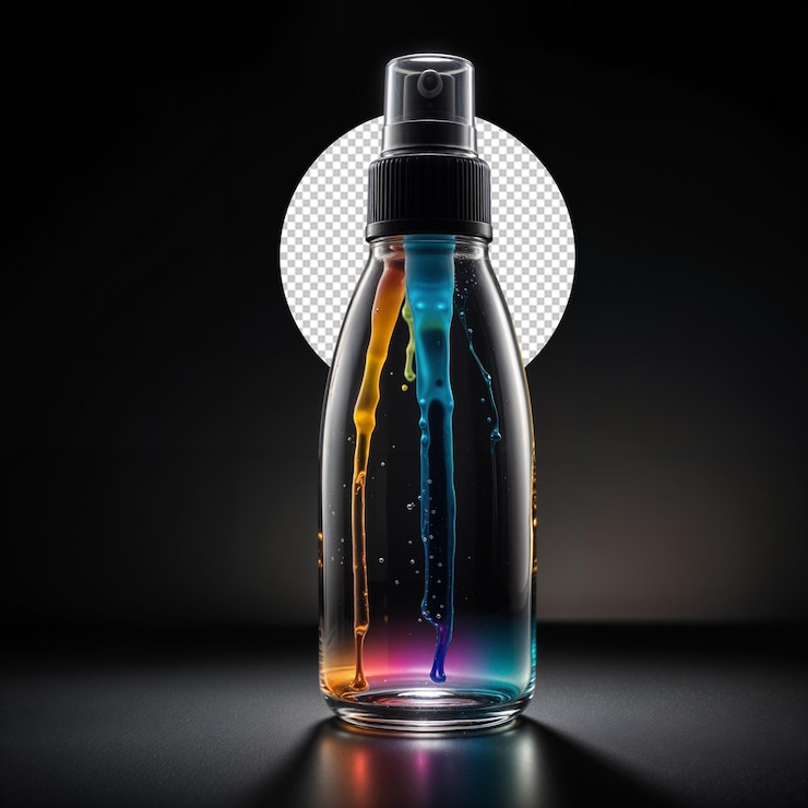 PSD top quality cosmetic spray bottle mockup with colorful glass design png bottle