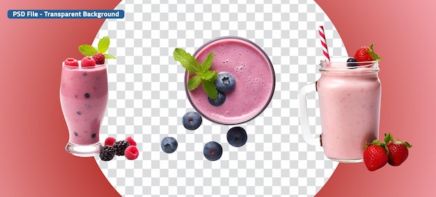 PSD top and side view of a set of fresh berries smoothie