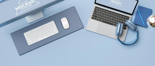 top view of 3d rendering computer mockup