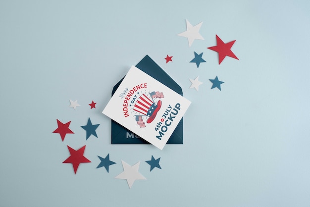 PSD top view on 4th of july card mockup