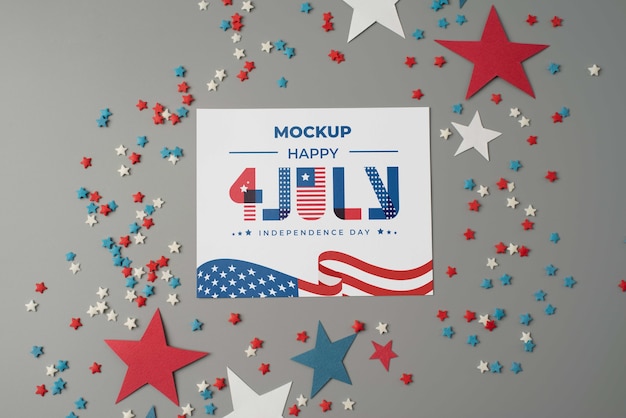 Top view on 4th of july card mockup