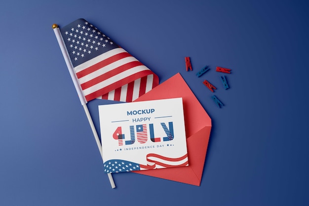 PSD top view on 4th of july card mockup