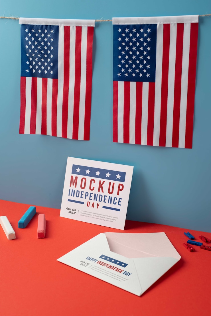 PSD top view on 4th of july card mockup