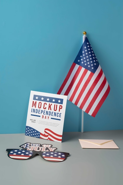 Top view on 4th of july card mockup