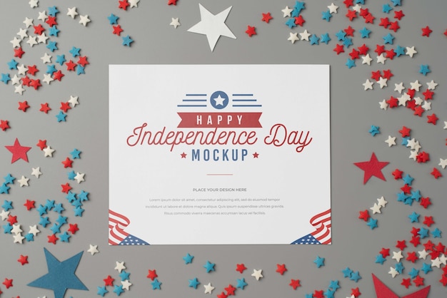 top view on 4th of july card mockup