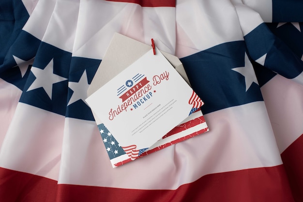 PSD top view on 4th of july card mockup