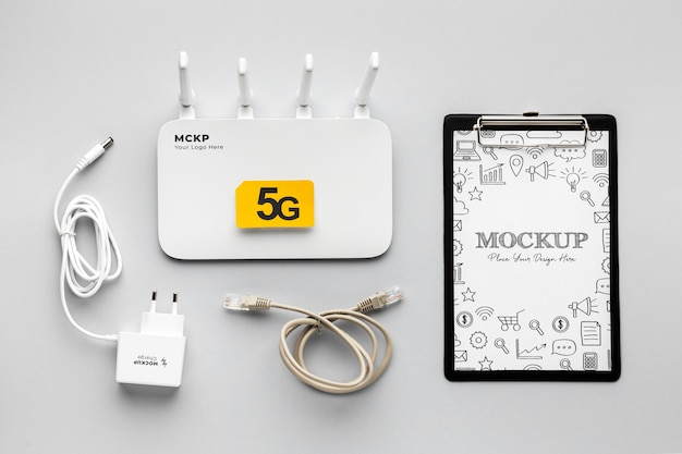 PSD vista dall'alto sul design del mockup 5g