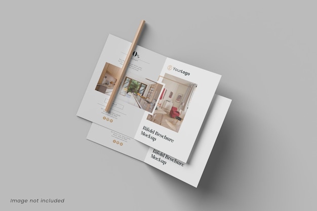 고객에게 디자인을 보여주기 위한 Top View A4 Bifold 브로셔 모형