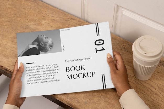 PSD top view adult landscape book mockup