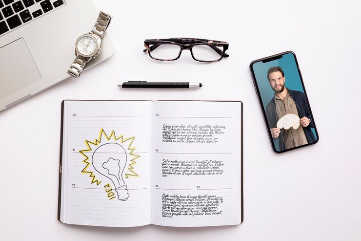 PSD top view agenda and phone mock-up