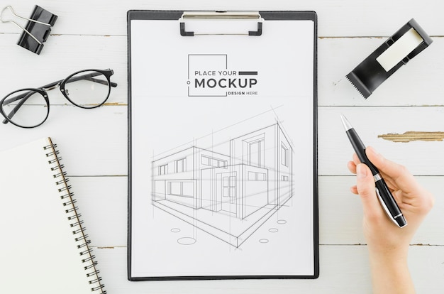 PSD design dell'architettura vista dall'alto con mock-up