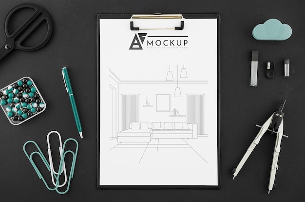 PSD disegno di architettura vista dall'alto con mock-up