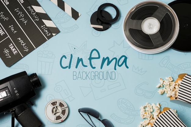 PSD top view arrangement of cinema elements mock-up