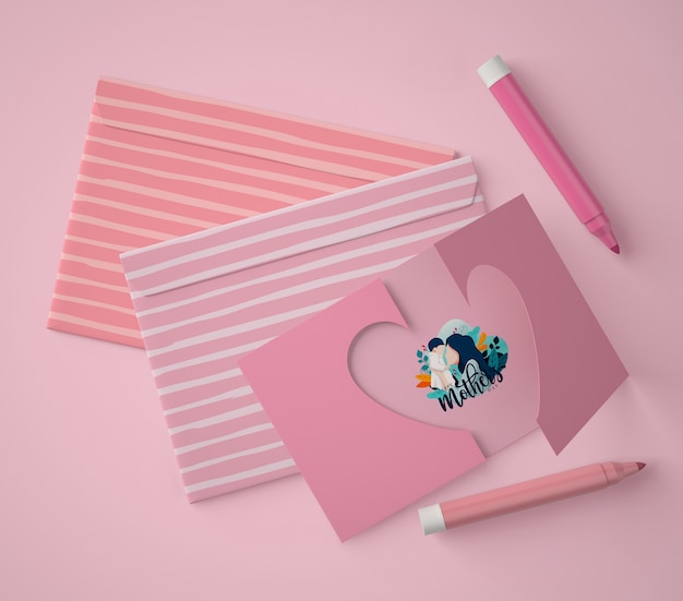 top view arrangement for mother's day with card mock-up