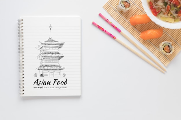 PSD top view asian food concept