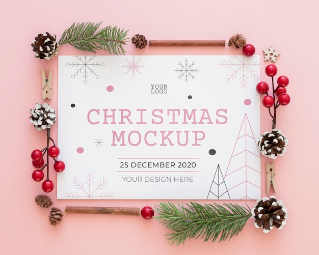 PSD top view assortment of christmas eve elements mock-up