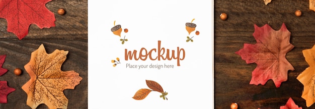 Top view autumn mock-up with leaves