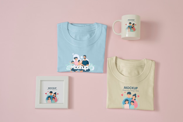 PSD vista dall'alto sull'abbigliamento mockup di moda per bambini