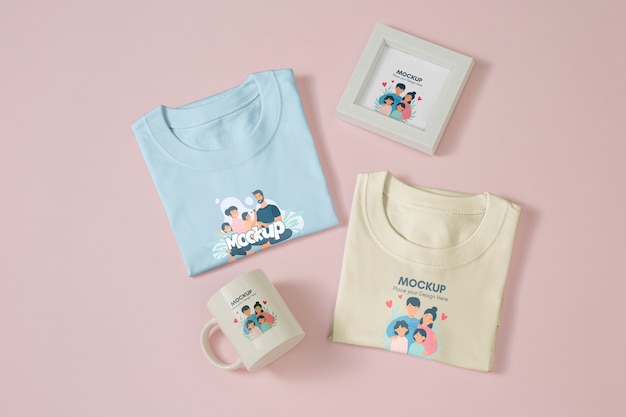 PSD top view over baby fashion mockup clothing