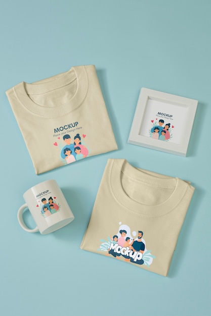 PSD vista dall'alto sull'abbigliamento mockup di moda per bambini