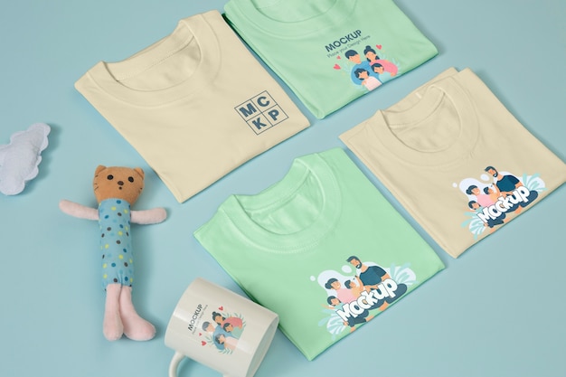 Top view over baby fashion mockup clothing