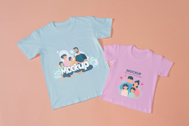 PSD vista dall'alto sull'abbigliamento mockup di moda per bambini