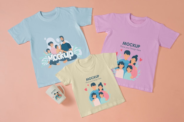 PSD vista dall'alto sull'abbigliamento mockup di moda per bambini