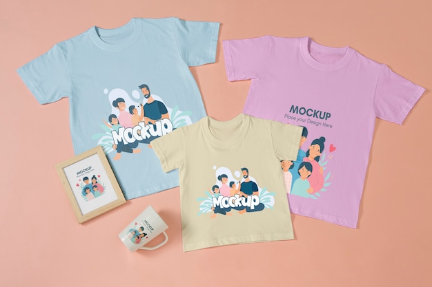 PSD vista dall'alto sull'abbigliamento mockup di moda per bambini