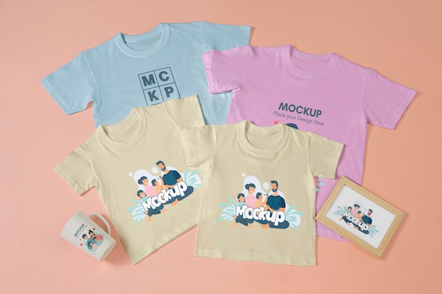 PSD vista dall'alto sull'abbigliamento mockup di moda per bambini