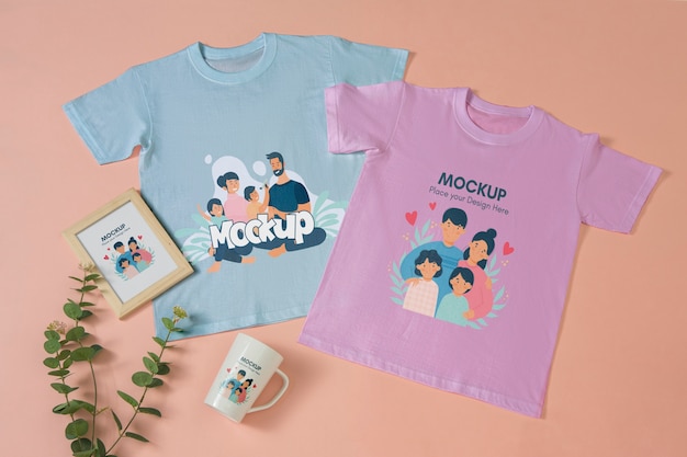 Vista dall'alto sull'abbigliamento mockup di moda per bambini