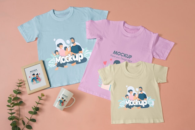 PSD vista dall'alto sull'abbigliamento mockup di moda per bambini