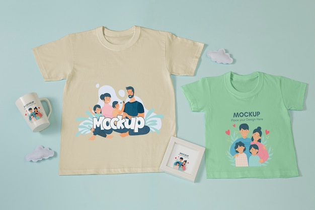 PSD vista dall'alto sull'abbigliamento mockup di moda per bambini