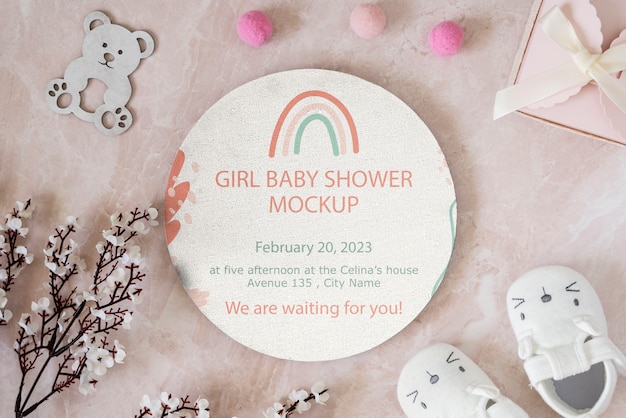 top view over baby shower mockup