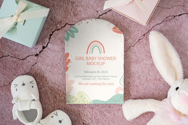 top view over baby shower mockup