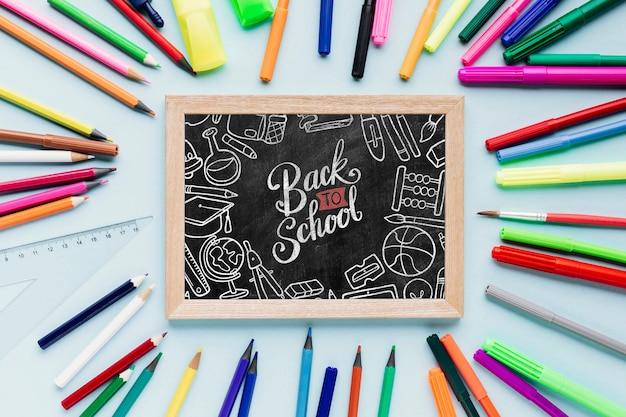 PSD top view back to school concept with chalkboard