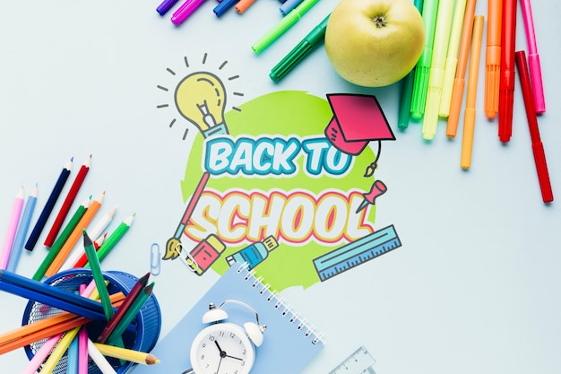 Top view back to school desk