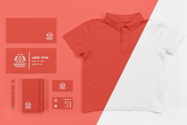 top view of back to school essentials with t-shirt
