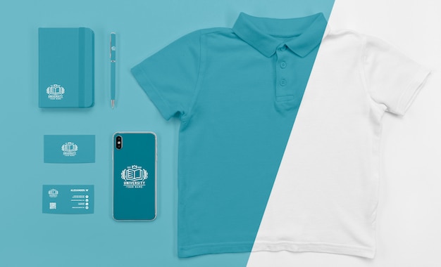 top view of back to school smartphone with t-shirt