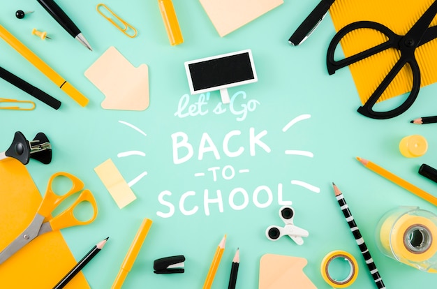 top view back to school with blue background