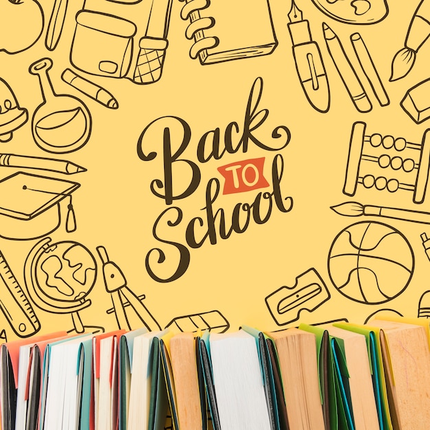 PSD top view back to school with yellow background