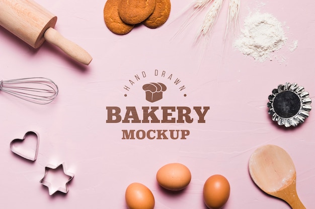 PSD top view bakery concept with mock-up